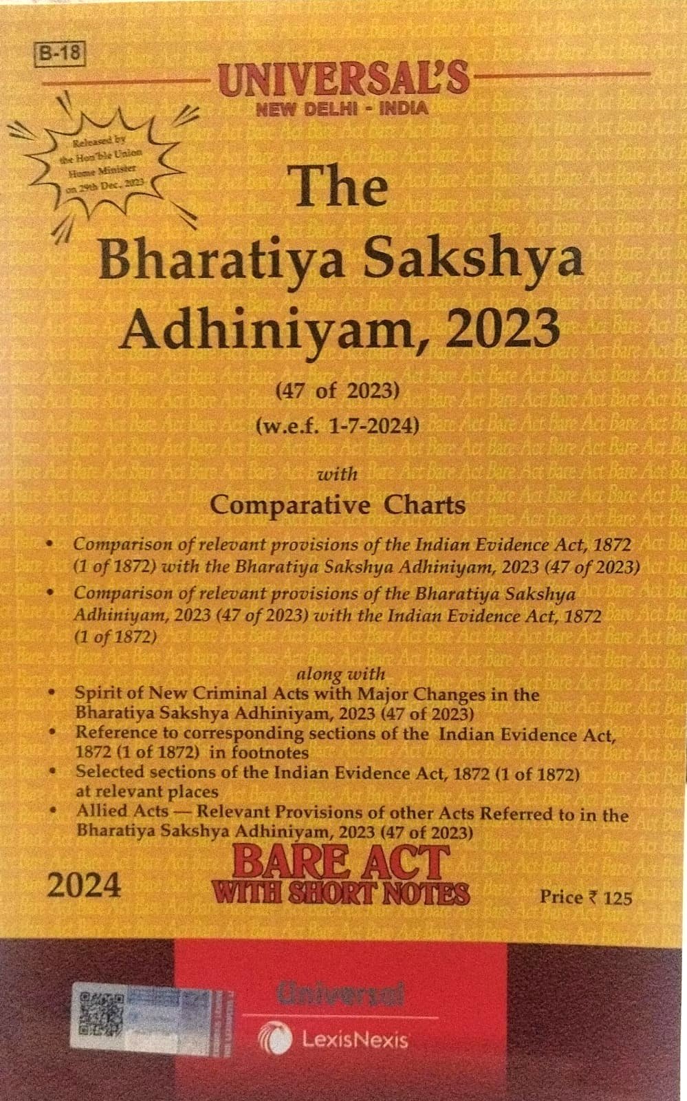 Bharatiya Sakshya Adhiniyam 2023 47 of 2023 bare act with short notes 2024 universal lexis nexis