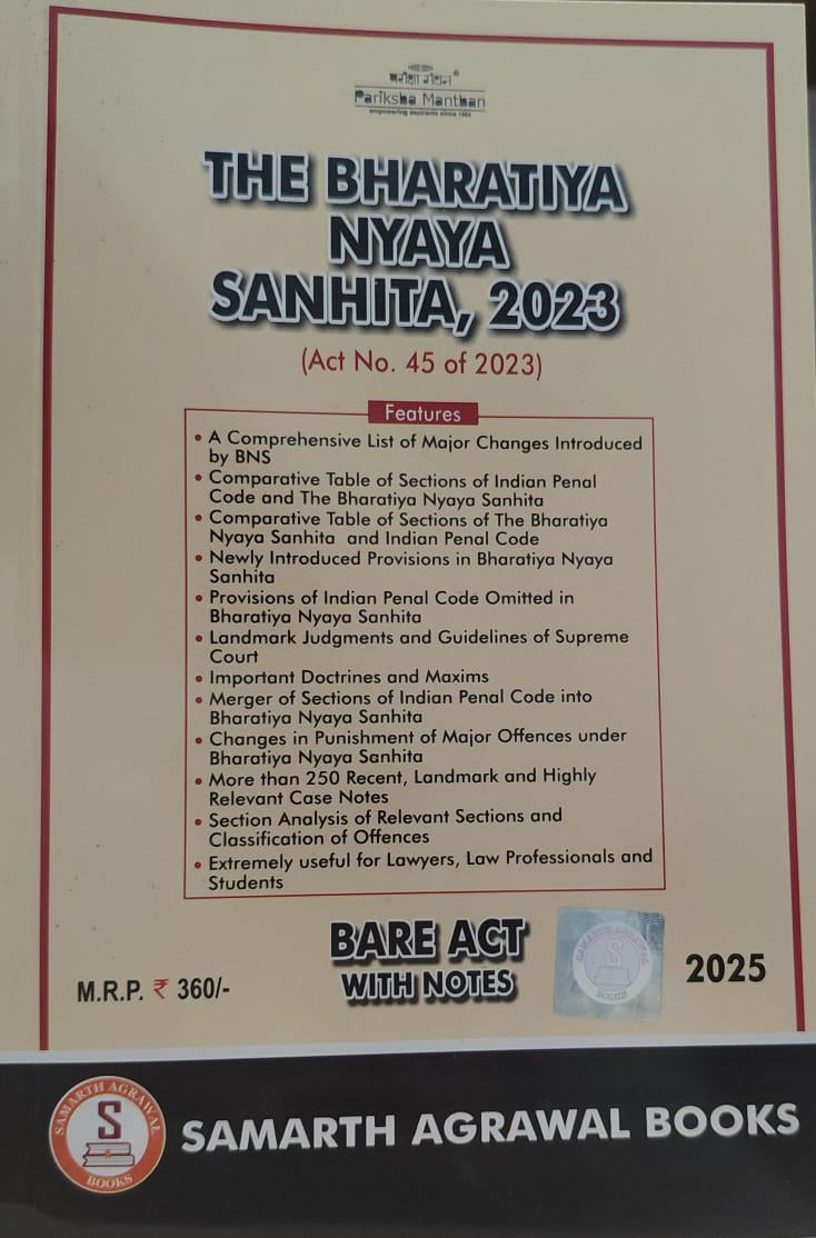 The bhartiya nyaya sanhinta 2023 bare act with short notes 2025 SAMARTH AGRAWAL BOOKS